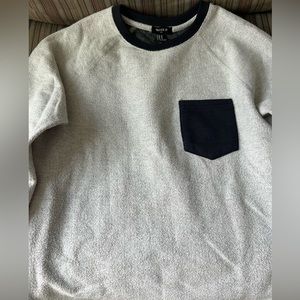 Forever 21 sweater medium snug Off white with blue collar and side pocket.
